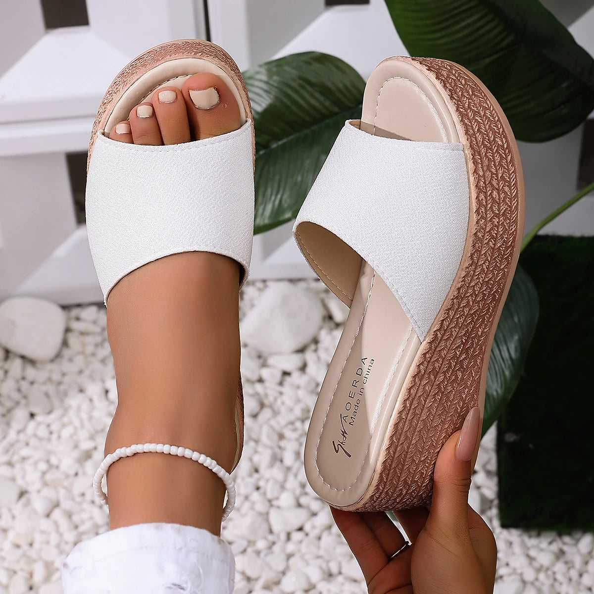 Women Slippers 2025 Casual Platform Wedge Sandals Open Toe Thick Zpaxo WHITE 42