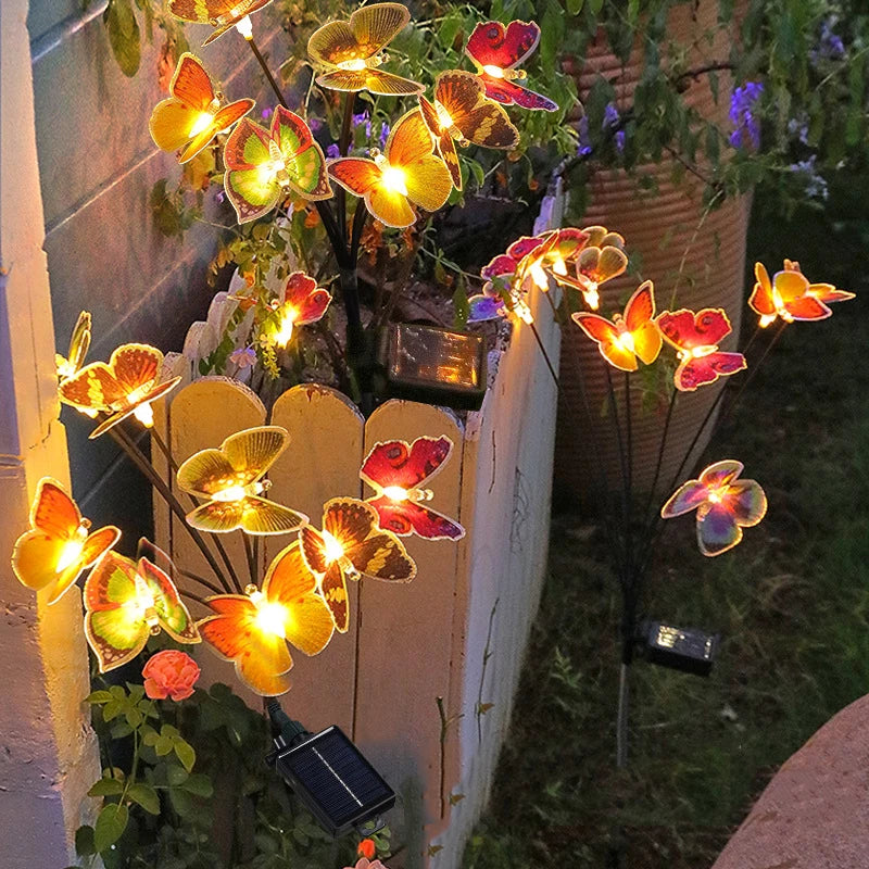 Solar Garden Butterfly Flower Lights LED Waterproof Outdoor Swaying Lawn Decorative Lighting for Yard Courtyard Party Zpaxo