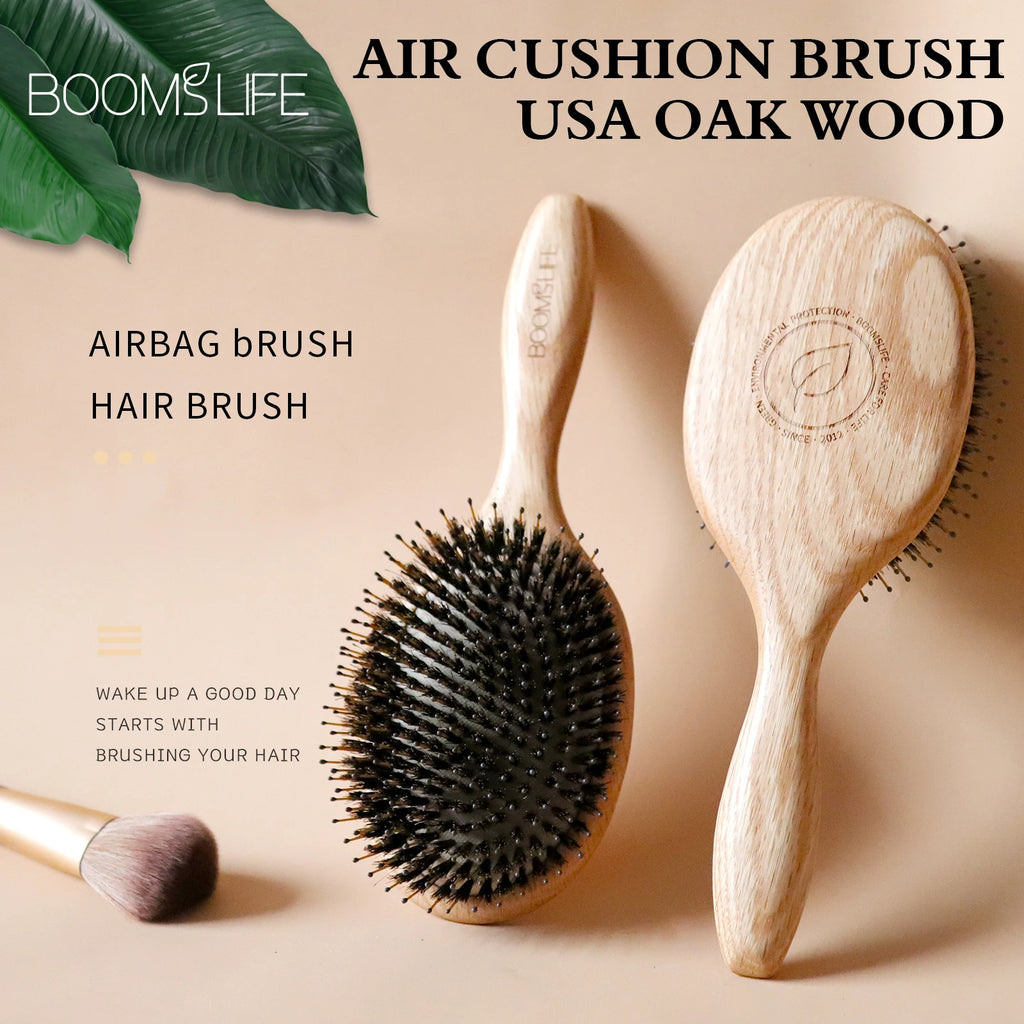 Custom Boar Bristle Hair Brush Peine OAK Wood Comb Women Hair Styling Scalp Massage Hairbrush Salon De Beaute Barber Accessories Zpaxo