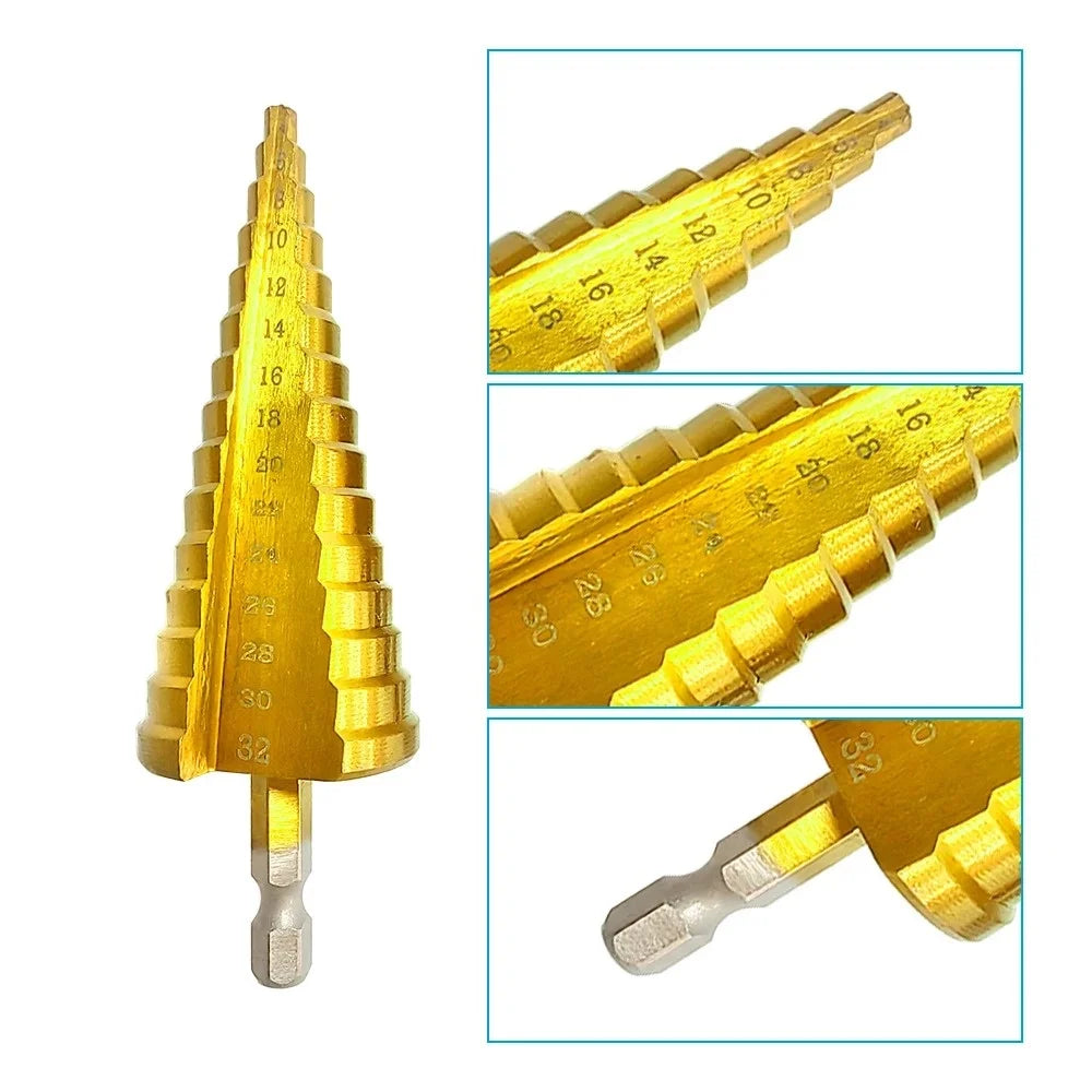 3-Piece Titanium Step Drill Bit Set – 3-12, 4-12, 4-20mm Hex Step Drill Bit Set Zpaxo