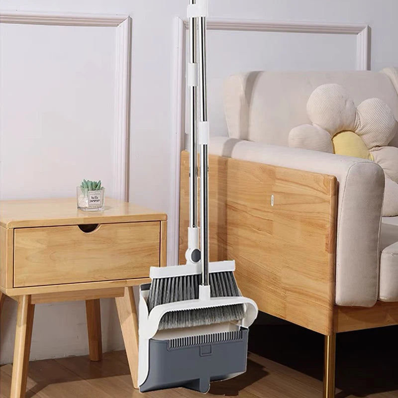 Broom Foldabl Dustpan Cleaning Tool Set Comb Teeth 180° Rotation Combo Upright Standing Portable Kitchen Floor Pet Hair Zpaxo