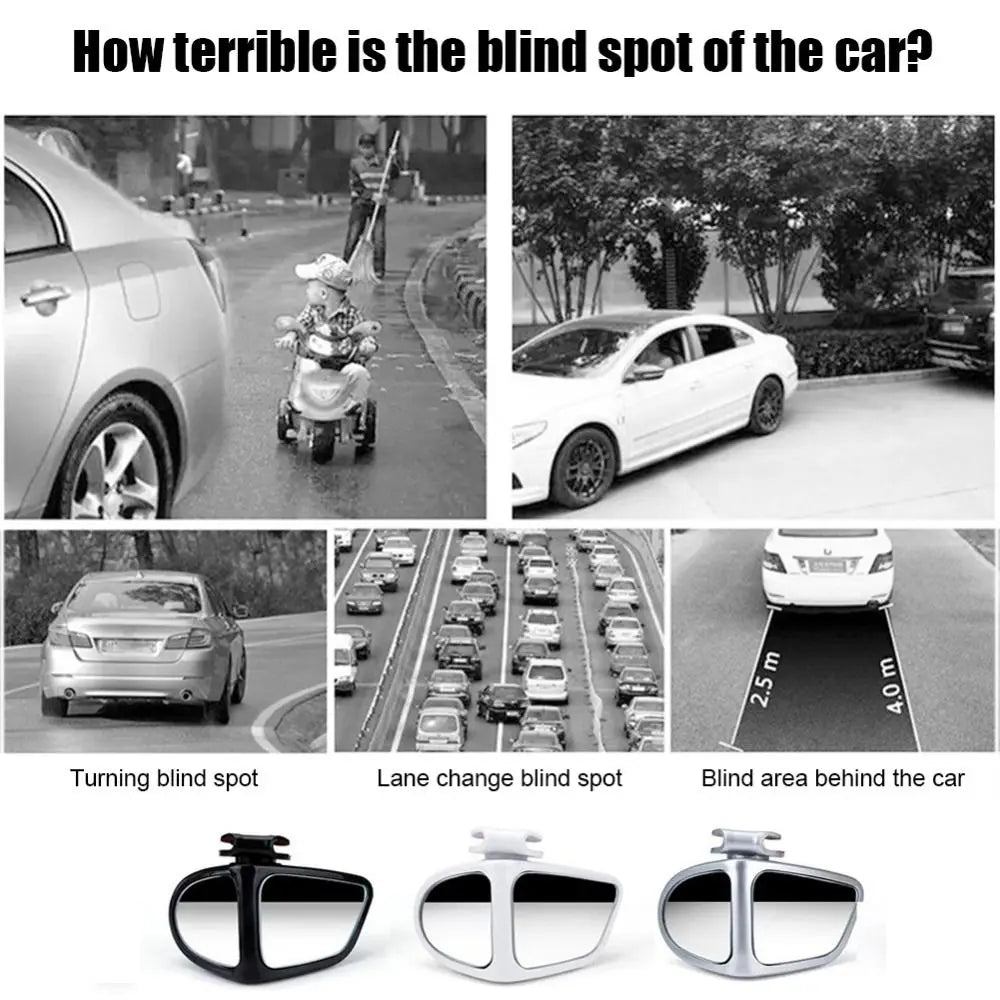 2 Side Car Blind Spot Mirror HD Glass 360 Degree Rotatable Car Rear View Auxiliary Mirror Durable Adjustable Zpaxo