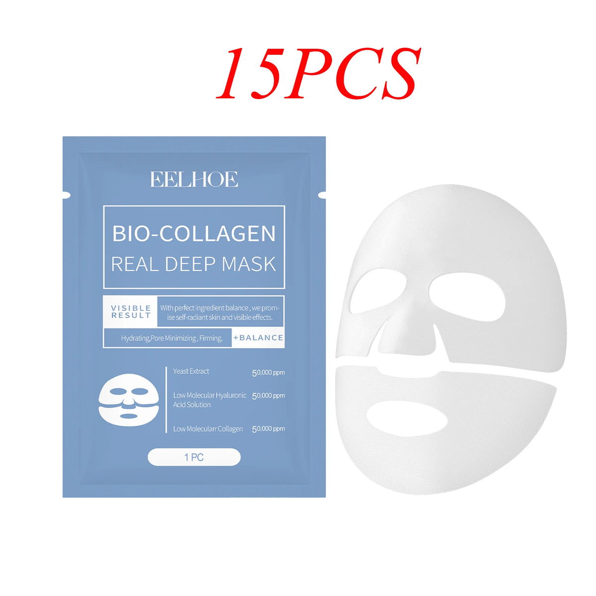 EELHOE 1-30PCS Bio Collagen Real Deep Mask Soluble Collagen Sheet Mask with Hydrolyzed Collagen Moisturizing Face Mask Skin Care Zpaxo 15PCS