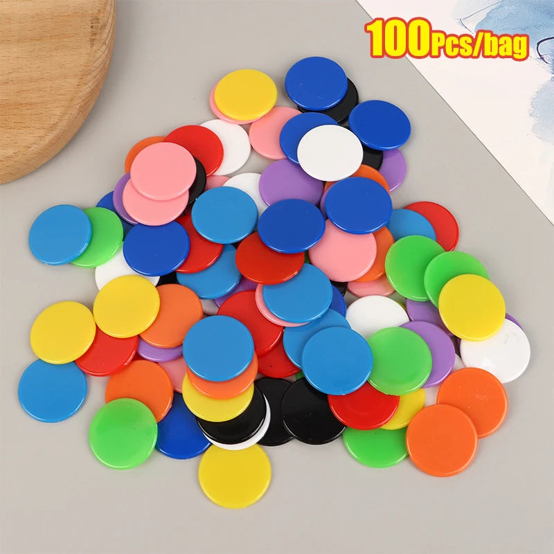 100Pcs/pack 25MM Plastic Montessori Learning Education Math Toy Plastic Poker Chips Bingo Chip Markers Token Zpaxo Multicolor