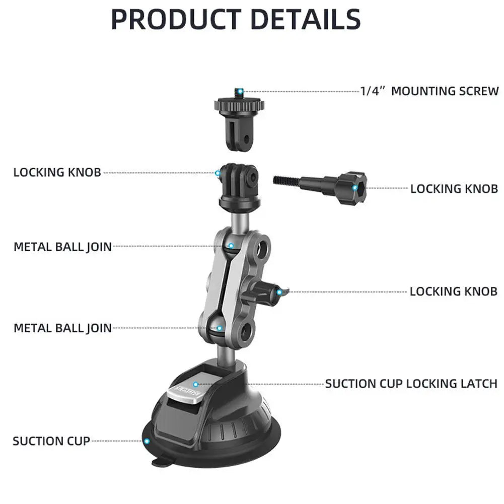 Suction Cup Car Mount for Insta360 X4 X3 GoPro 12 11 10 9 Action Camera Mount Zpaxo