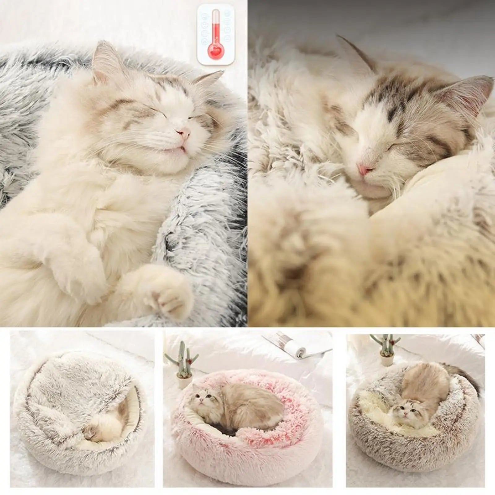 Self Warm Plush Hooded Pet Bed Round Fluffy Soft Cat Cushion Dog 1 Zpaxo