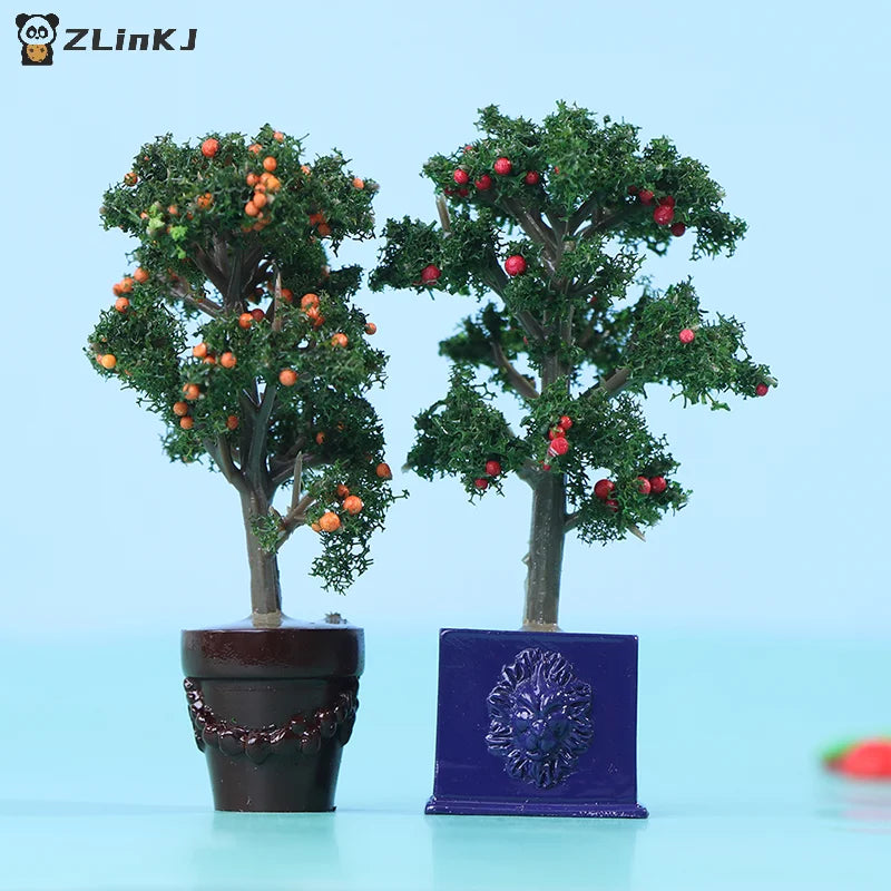 ▶1Pc 1:12 Dollhouse Miniature Potted Fruit Trees Simulation Potted Plants Doll Decor Zpaxo