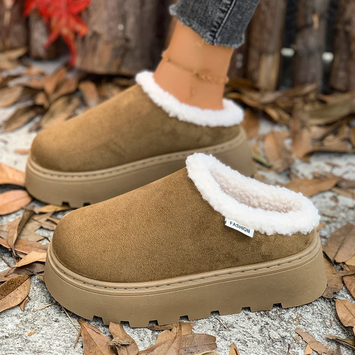 Women Platform Boots 2025 New Comfortable Luxury Fashion Ankle Boots Women Casual Thickened Fluff Shoes Woman Zapatos De Mujer Zpaxo Khaki 37