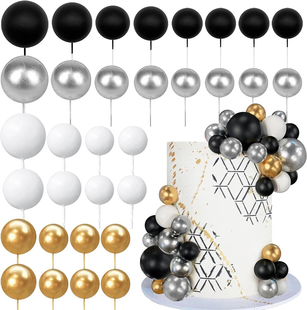 Ball Cake Toppers Colorful Pearl Decorations Birthday Wedding Baby Zpaxo black gold