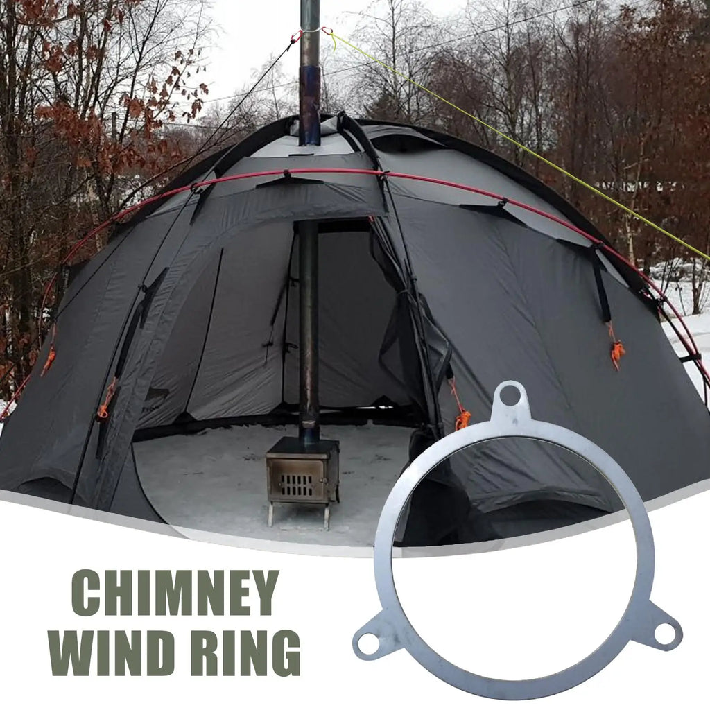 Outdoor Camping Wood Stove Chimney Wind Rope Stainless Steel Ring