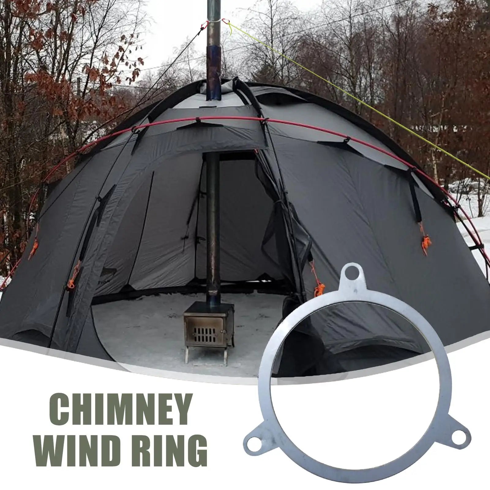 Outdoor Camping Wood Stove Chimney Wind Rope Stainless Steel Ring