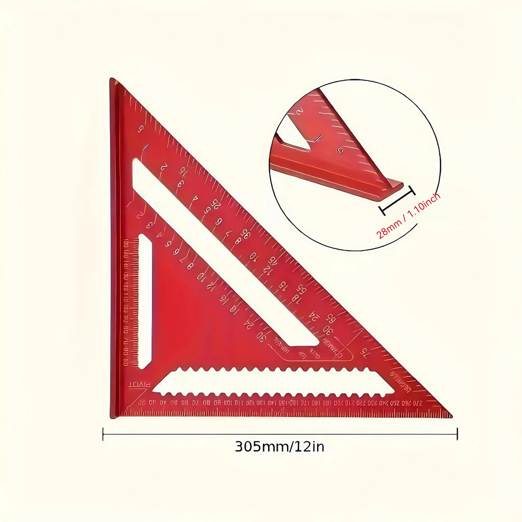 Precision Ruler 12-Inch Red Aluminum Alloy Triangle Durable Metal Zpaxo