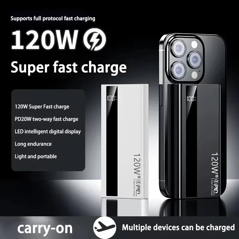 500000mAh High Capacity Power Bank 120W Super Fast Charging Power Bank Portable Battery Charger For iPhone Samsung Huawei Zpaxo