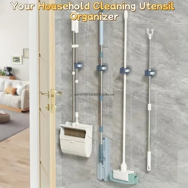 Self-adhesive Mop Holder Broom Stand Wall Mounted Mop Support Sweeping Brush Hook Storage Organizer Bathroom Kitchen Accessories Zpaxo