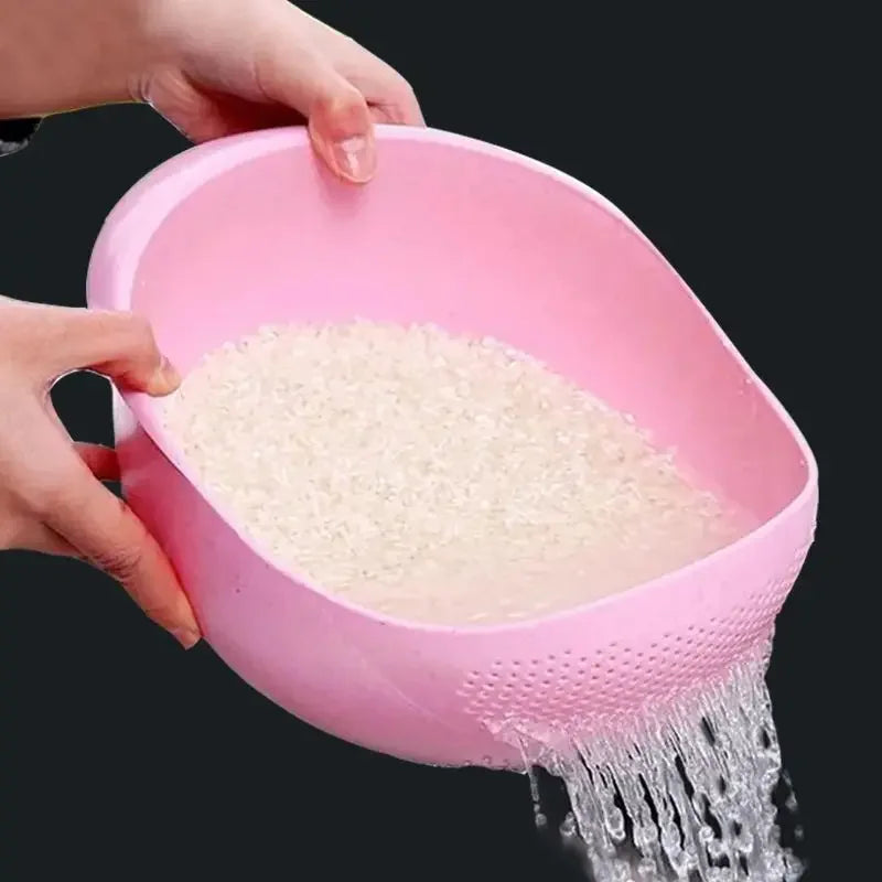 Plastic Drain Basket Filter Rice Bowl Fruit Laundry Handle Home