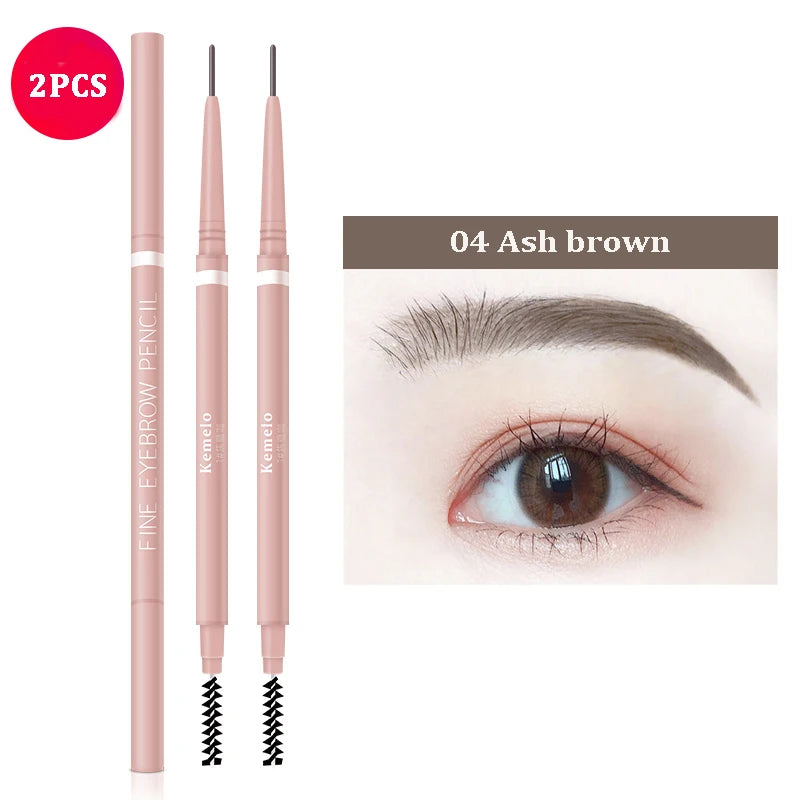 Ultra Fine Double-ended Eyebrow Pencil Waterproof Long Lasting Zpaxo 04 Ash Brown-2Pc