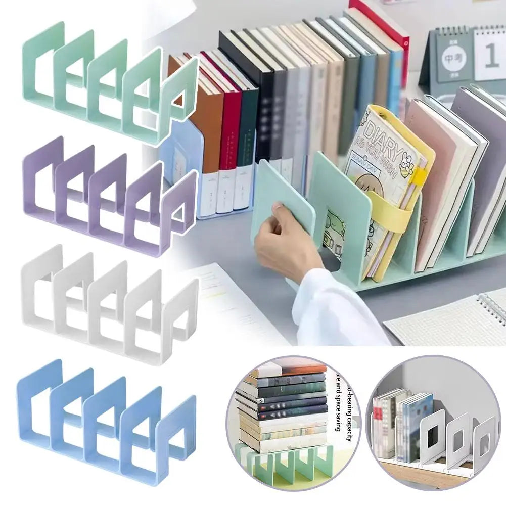4-Grid Bookends Stand – Desk Organizer for Books, CDs & Files Desk Organizer Stand Zpaxo