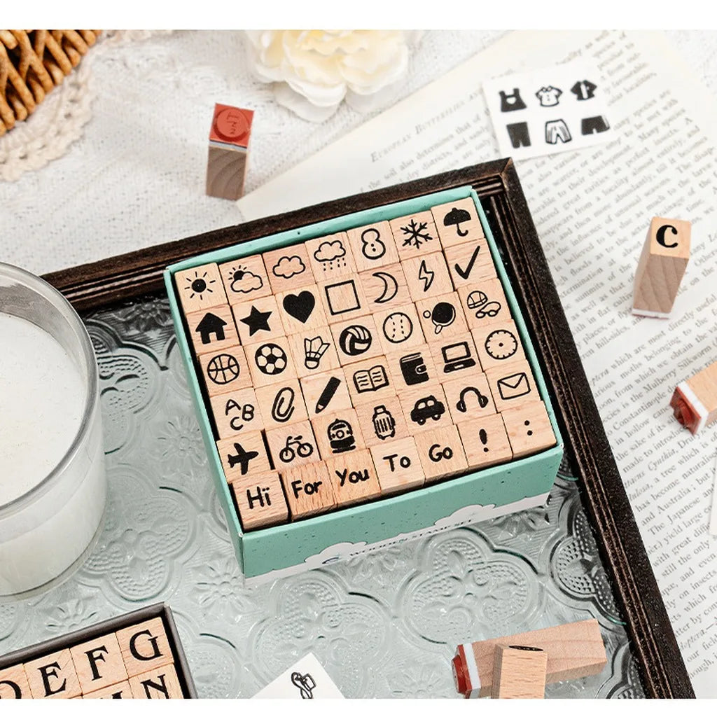 42-Piece Beech Wood Stamp Set – Letters, Numbers & Symbols Craft Stamp Set Zpaxo
