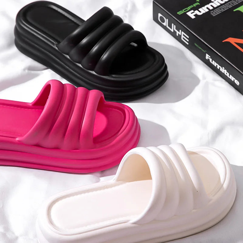 Chunky Platform Slippers Women Summer Comfort Soft Sole Beach Shoes