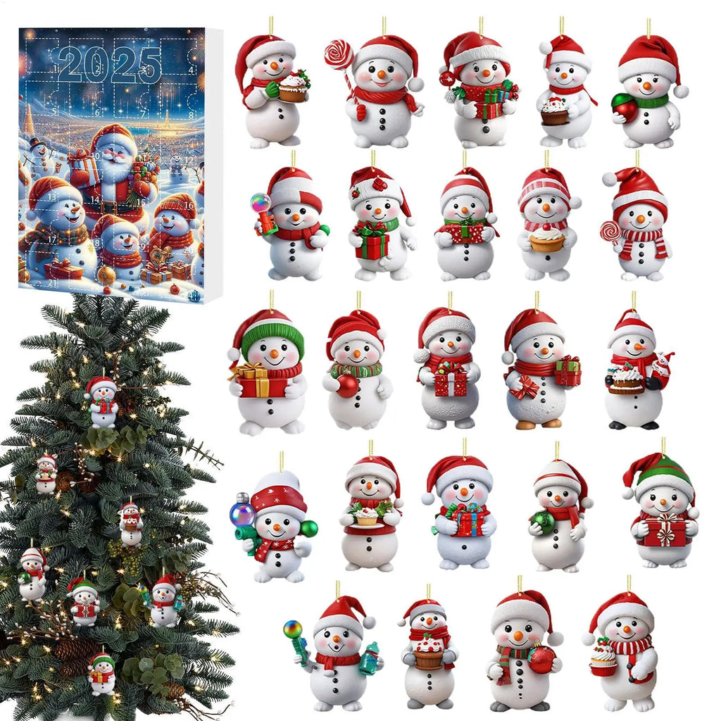 Christmas Countdown Calendar 2025 Advent 2D Acrylic Ornaments Snowman