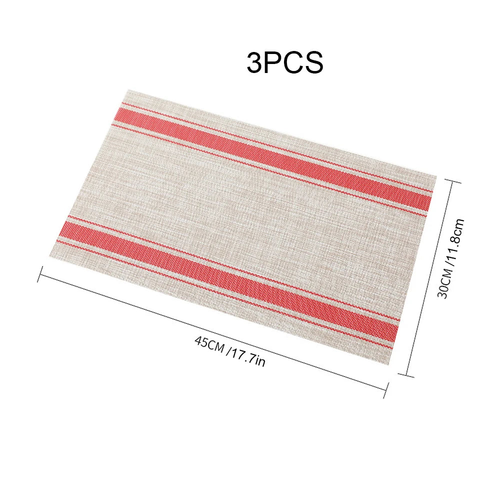 3Pcs Stripe Placemats Heat-Resistant Woven Vinyl PVC Table Mats for Dining Table Washable Zpaxo Red 3Pcs as picture shown