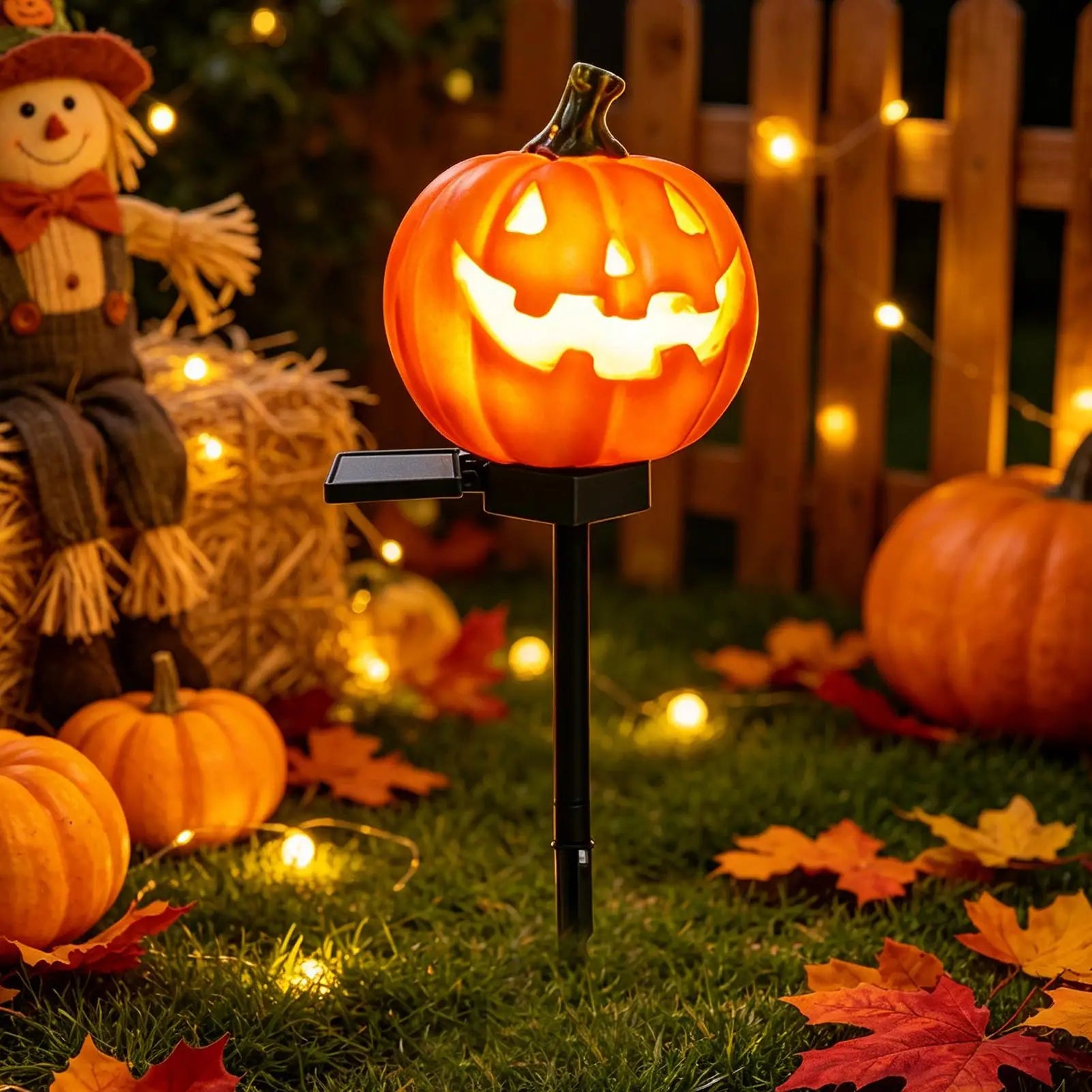 Halloween Solar Lights Cute Waterproof Resin Landscape Lamp Pumpkin