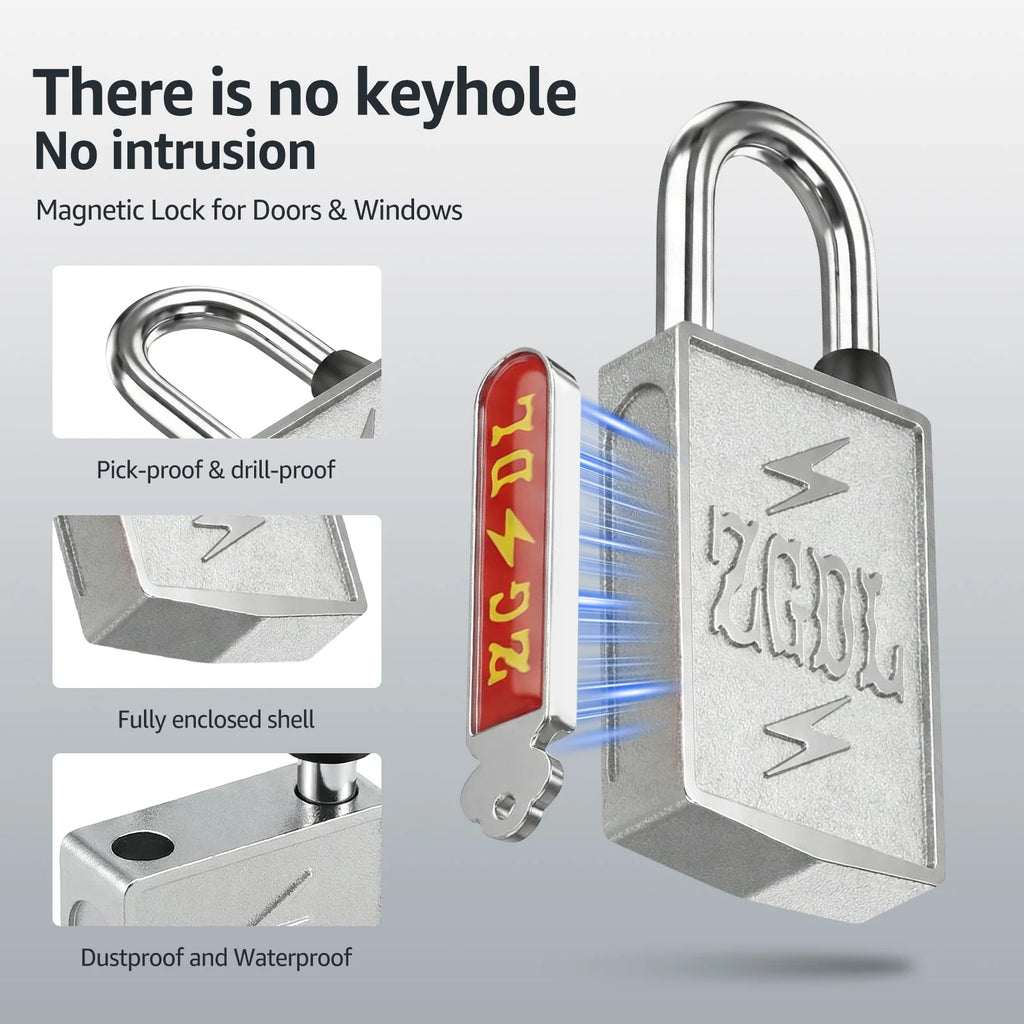 Keyless Hole Magnetic Padlock Anti-Theft 304 Stainless Steel High-Security Magnetic Strip Key Secure Lock for Electrical Meter B Zpaxo