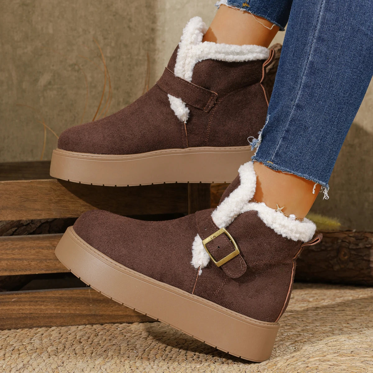 2025 New Women Ankle Boots Plush Warm Fashion Snow Boots Women Comfortable Outdoor Platform Shoes Luxury Winter Flat Shoes Women Zpaxo
