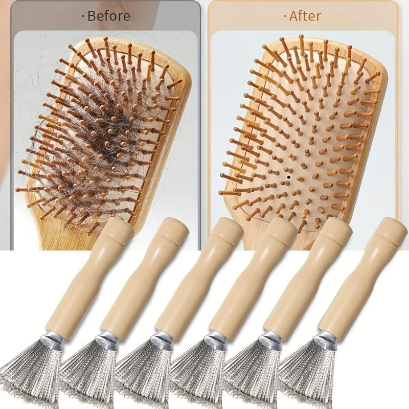 Hair Brush Cleaner Stainless Steel Toothed Wooden Handle Bamboo
