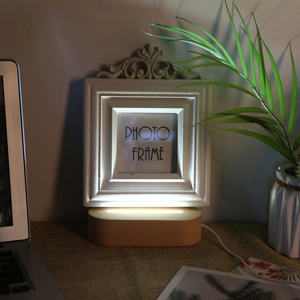 1- Oval Wooden LED Light Display Luminous Base Resin Letter Lamp