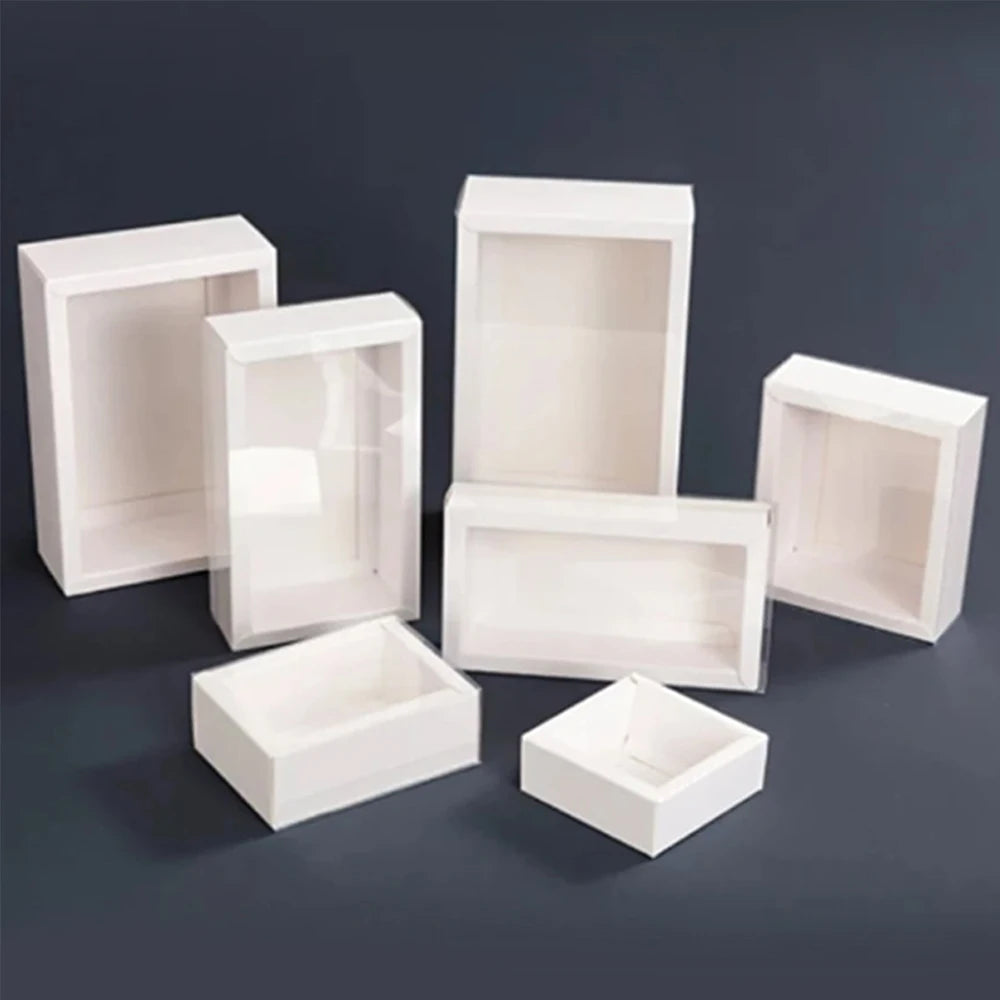10Pcs Pull-Out Gift Boxes Drawer Kraft Paper Boxes with Clear Window Gift Jewelry Packaging Business Wedding Birthday Party Zpaxo