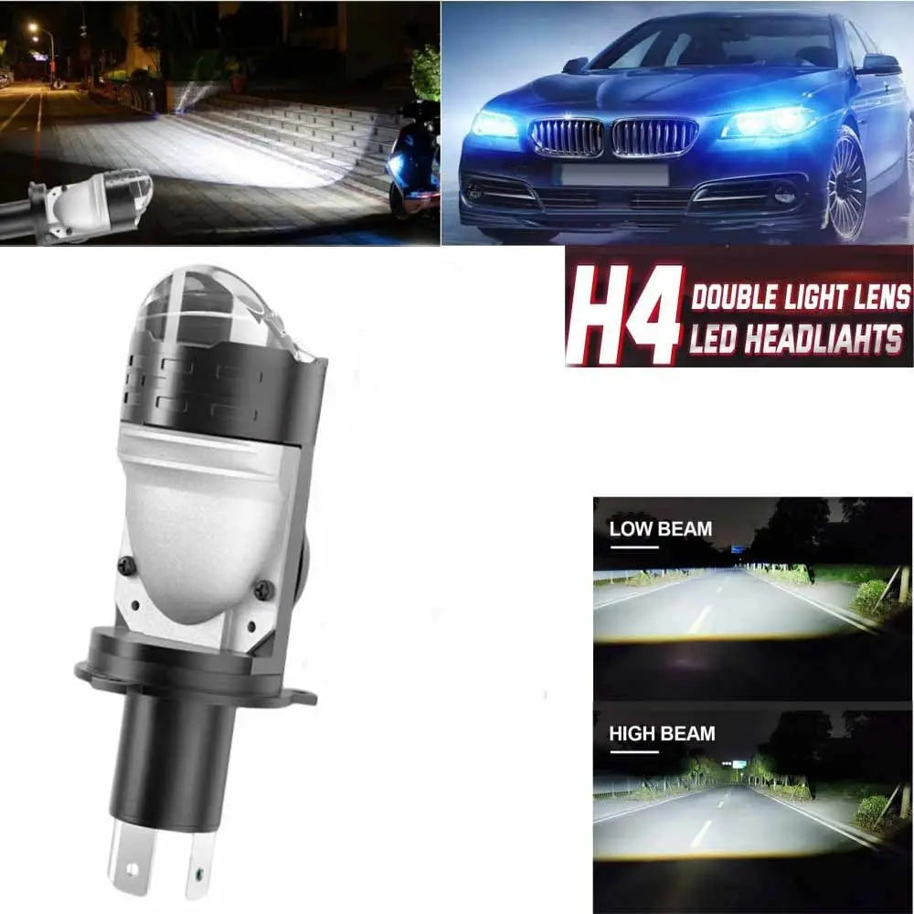 High Power H4 LED Projector Len Super Bright High Low Light H4 LED Headlight Bulbs Waterproof Direct Insertion Zpaxo