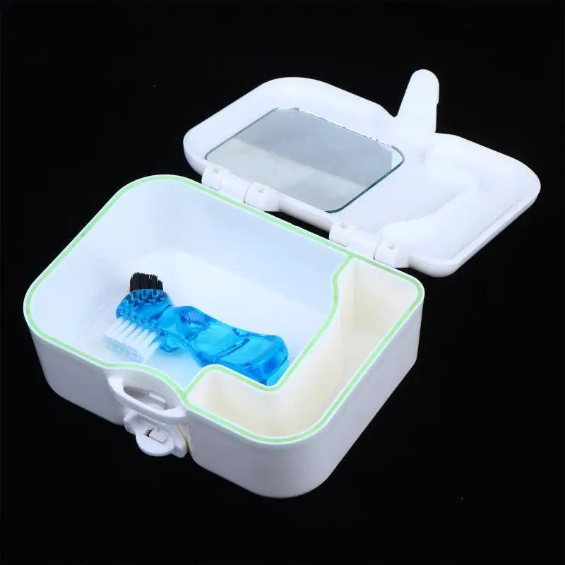 Portable Denture Case Kit with Mirror & Brush | Travel Storage Denture Storage Case Zpaxo