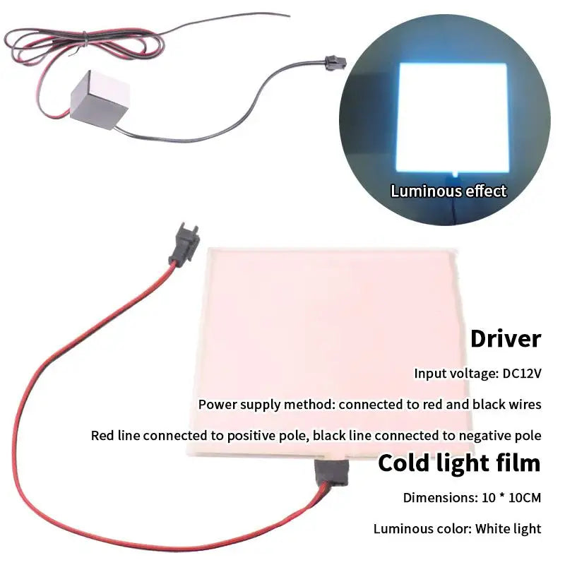 12V 10x10cm EL Flexible Electroluminescent Cold Light Source Cuttable Zpaxo White