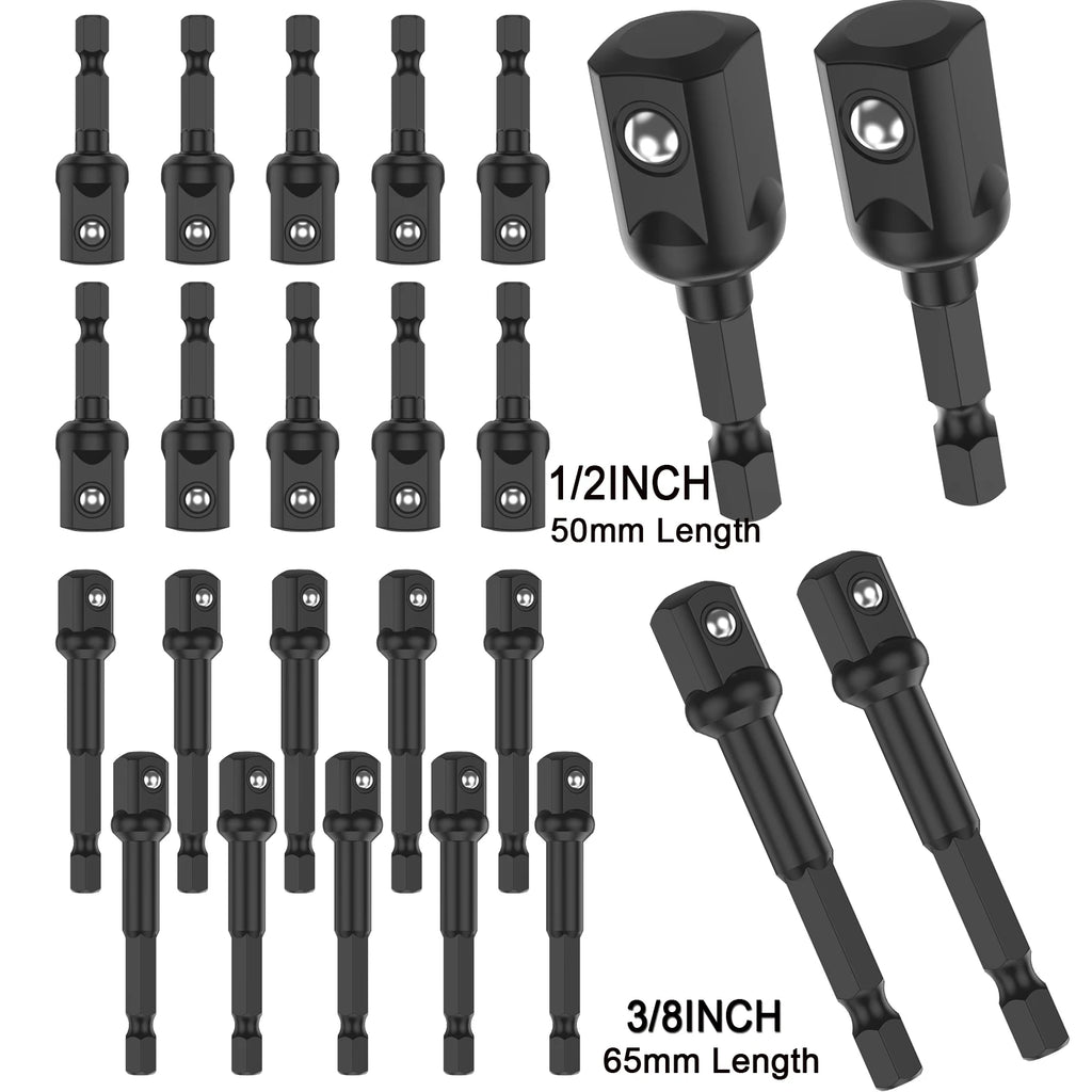 20/10pcs Impact Adapter 1/2 inch 3/8 Inch Square Socket Bit Adapter Hex Impact Socket for Drills Extension Accessory Driver Bits Zpaxo