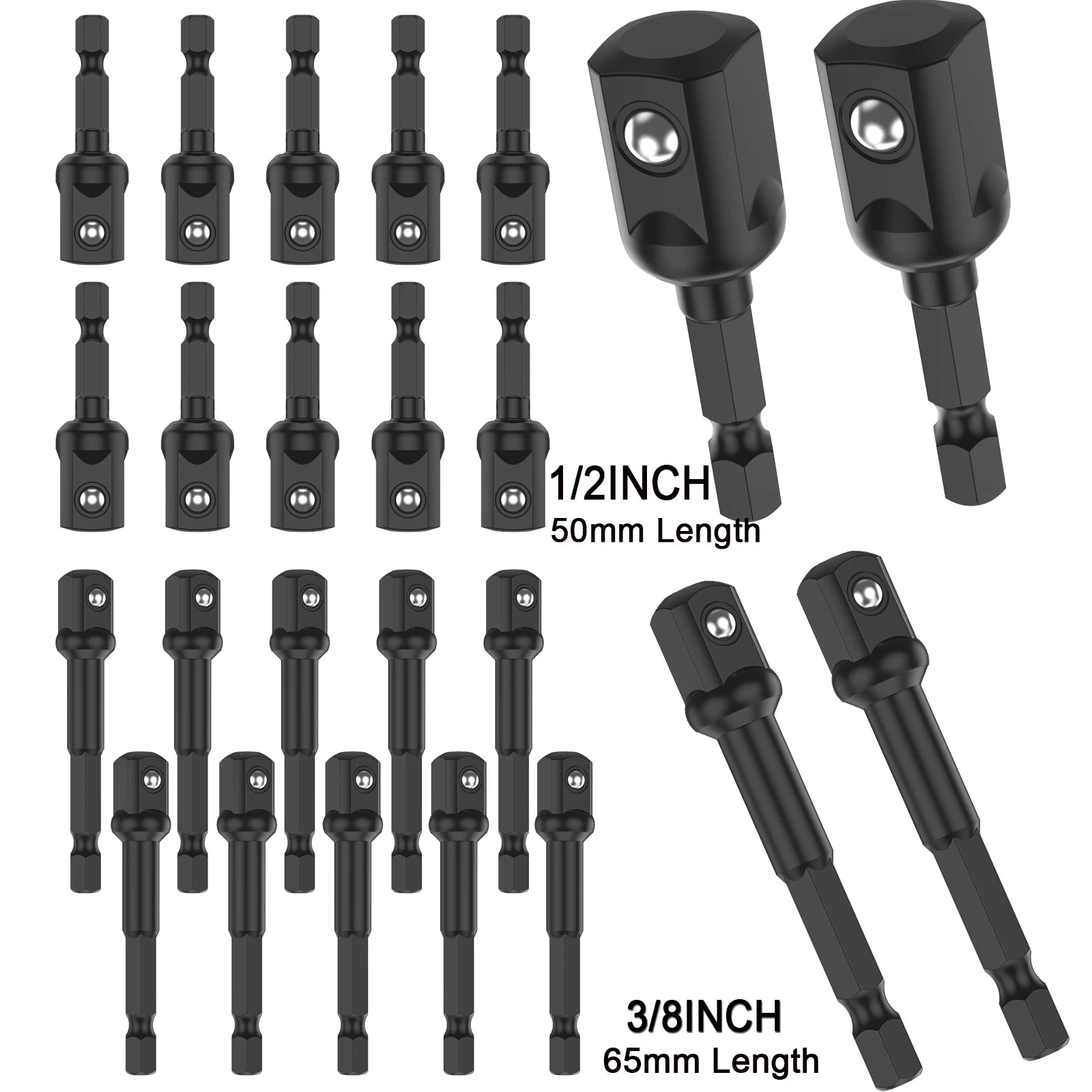 20/10pcs Impact Adapter 1/2 inch 3/8 Inch Square Socket Bit Adapter Hex Impact Socket for Drills Extension Accessory Driver Bits Zpaxo