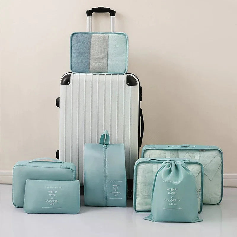 7Pcs/Set Folding Travel Storage Bags Digital Toiletries Shoes Clothes Organizer Suitcase Clothes Tidy Pouch Packing Cubes Set Zpaxo