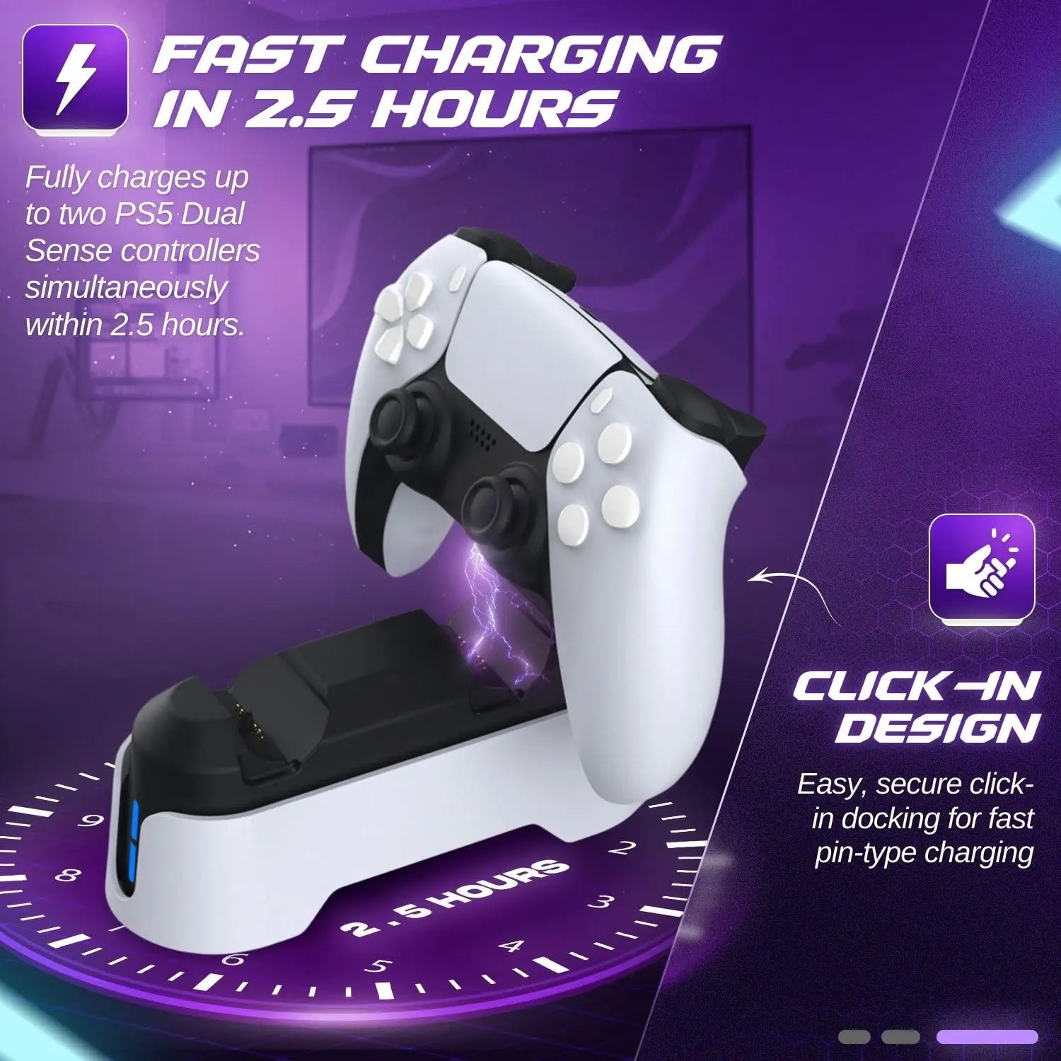 For PlayStation 5 Double Charging Dock for PS5 Handle with Dual-color Charging Indicator Light & Charing Cable Zpaxo