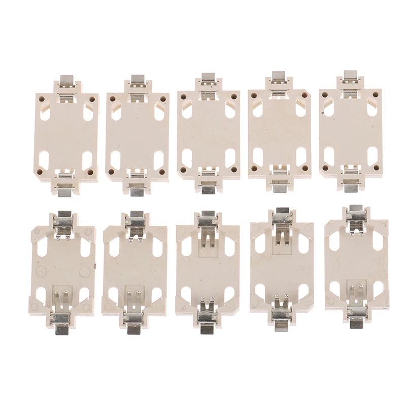 10Pcs White Housing Gold-Plated Tin-Plated Button Battery Holder For CR2032 Cr2025 Bs-6 SMD Button Battery Holder Socket Cases Zpaxo Silver