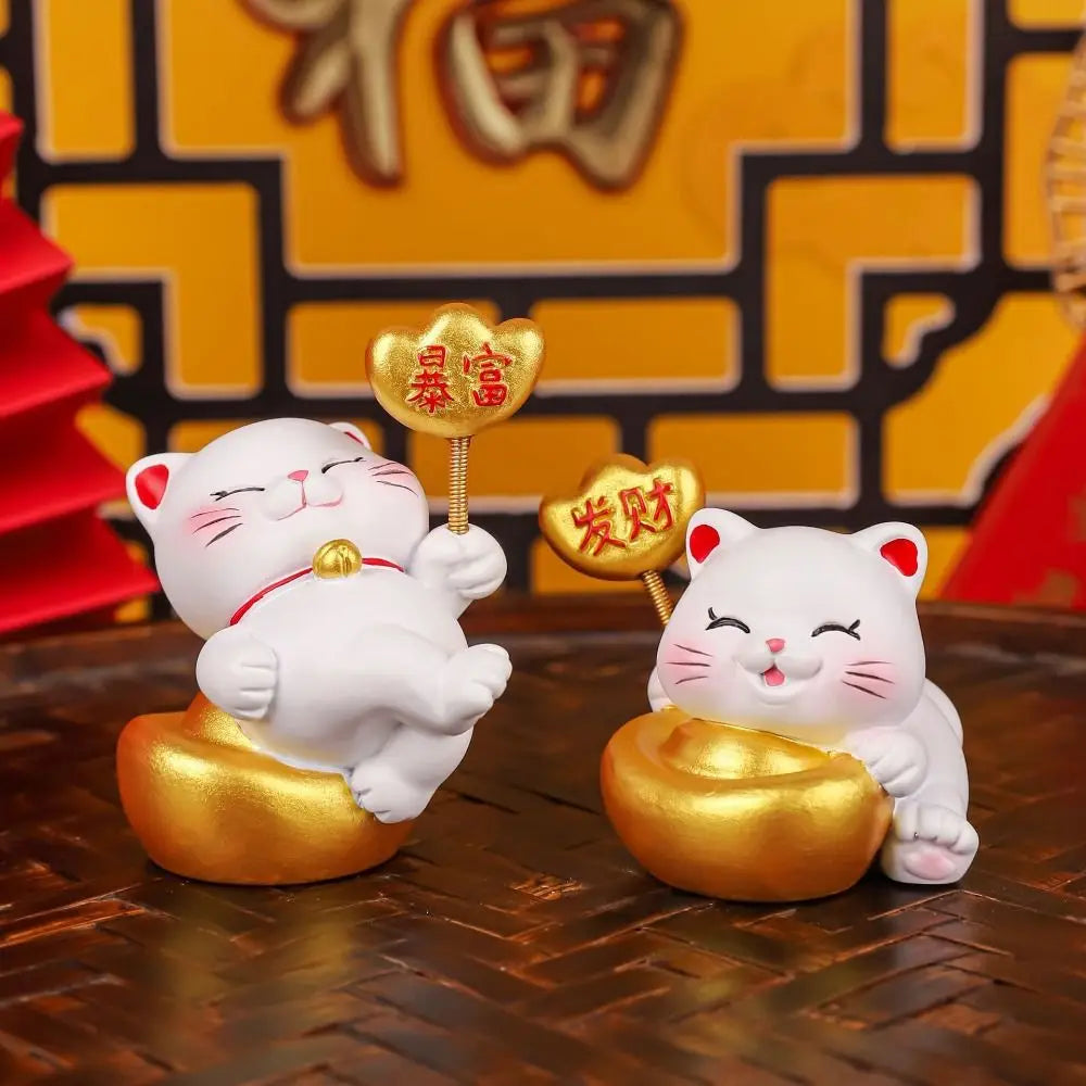 Cute Lucky Wealth Cat Statue Mascot Resin Crafts Fortune Kitten Figurine Cartoon Chinese Style Mini Cat Figurine Party Supplies Zpaxo