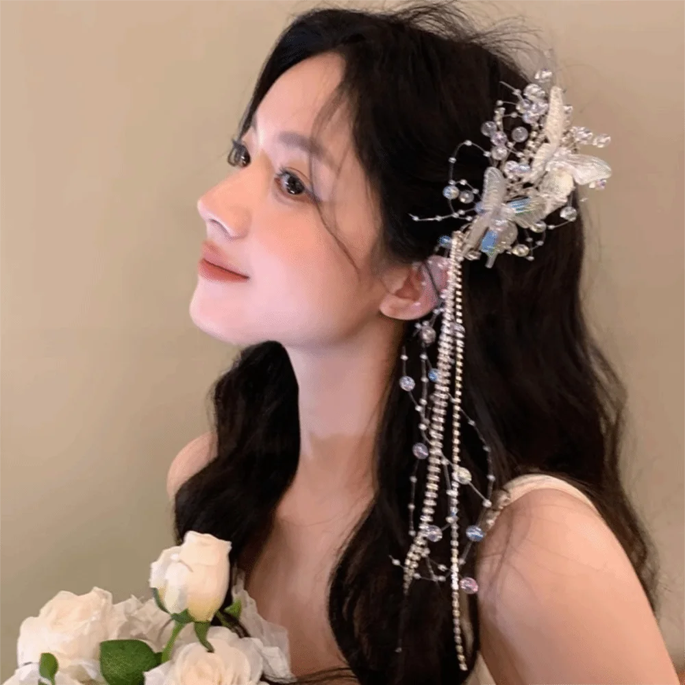 Butterfly Tassel Hairpin Photo Shoot Accessories Transparent Pearl Zpaxo 1PC
