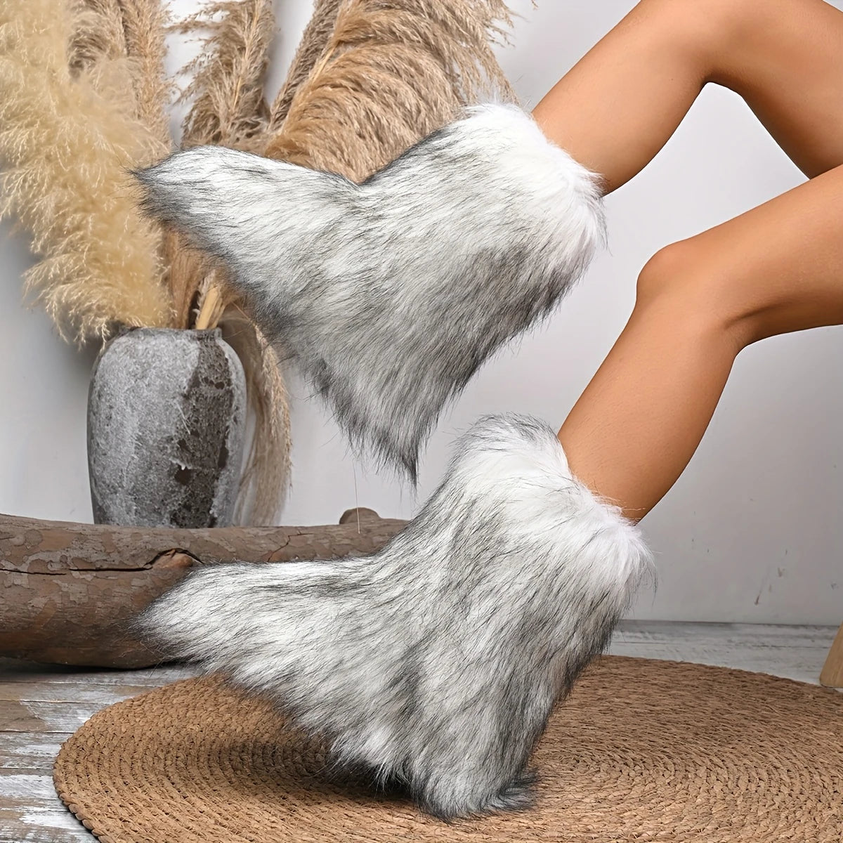 2025 New Women Fur Boots Luxury Fashion Shoes Comfortable Outdoor Flat Shoes Women Fluffy Plush Warm Mid Calf Snow Boots Women Zpaxo