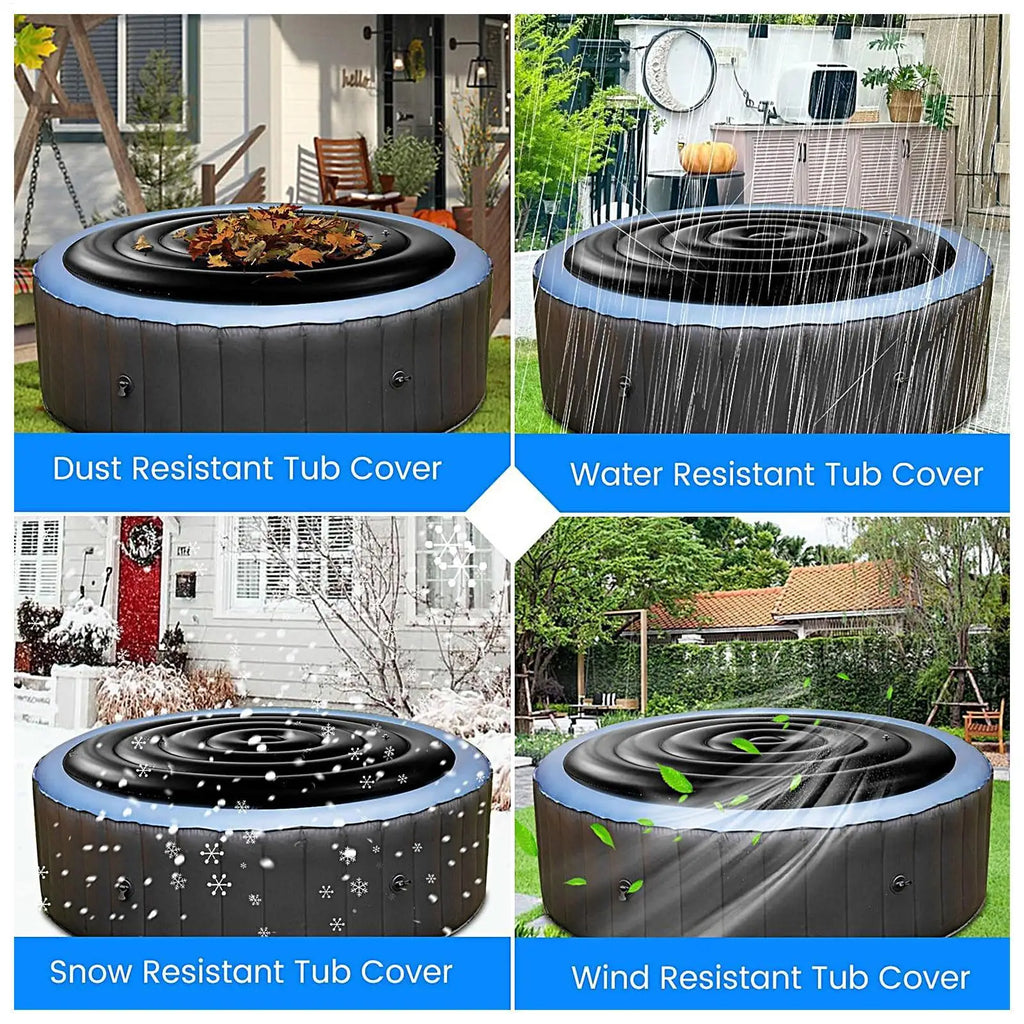 Inflatable Tub Cover Energy Saving Round Protective Lid Handles