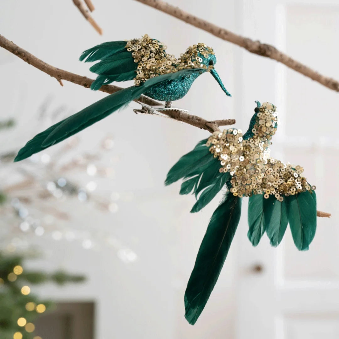 2-Pack Feather Hummingbird Christmas Ornaments – Glitter Birds Christmas Ornaments Zpaxo