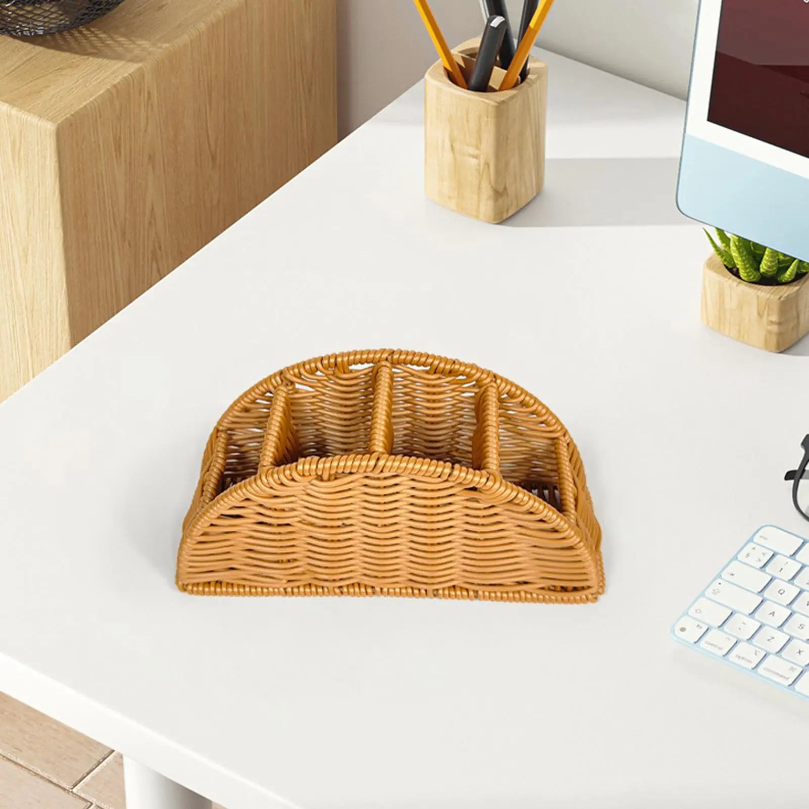 Woven Remote Control Holder 4-Compartment Imitation Rattan Desk