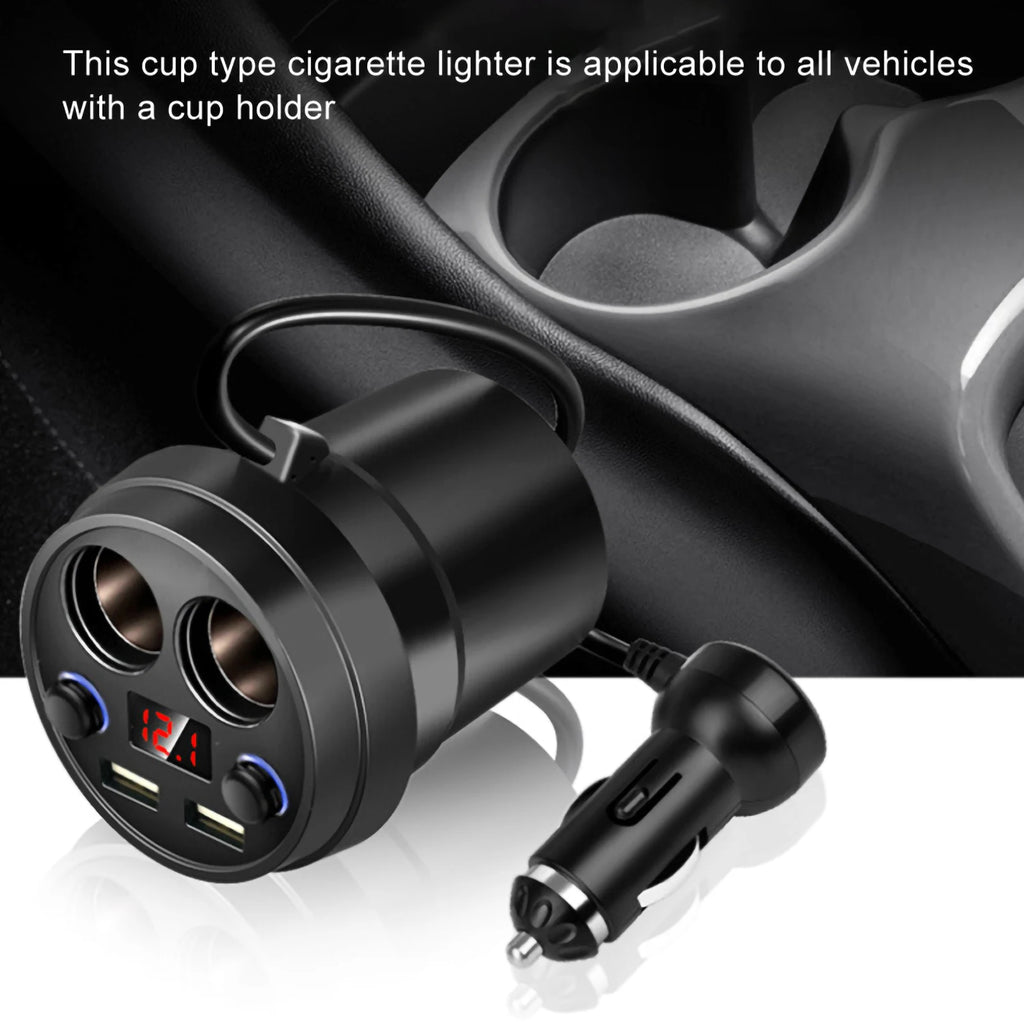 Cup Dual USB Car Charger Wire Multifunction Cigarette Lighter Phone