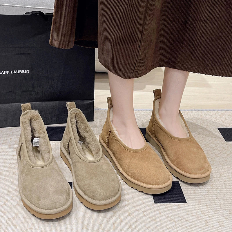Flats Women Snow Boots Suede Winter Warm Fashion Shoes Short Plush