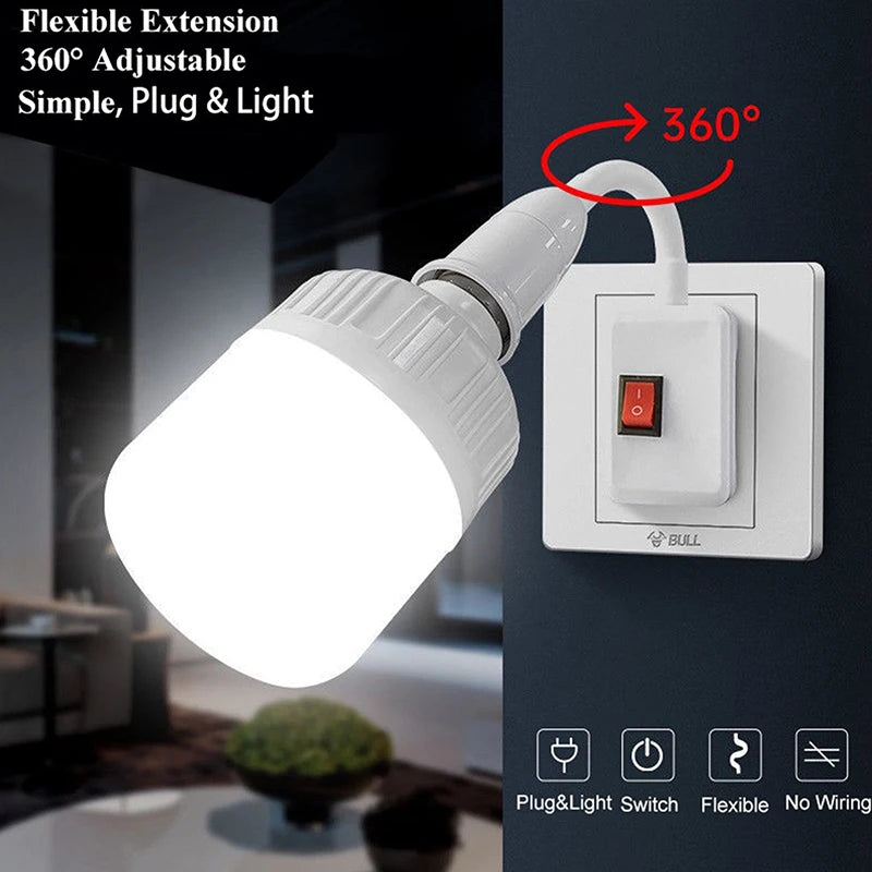 Flexible E27 Bulb Socket Extender Lamp Rotating Base Holder LED Light