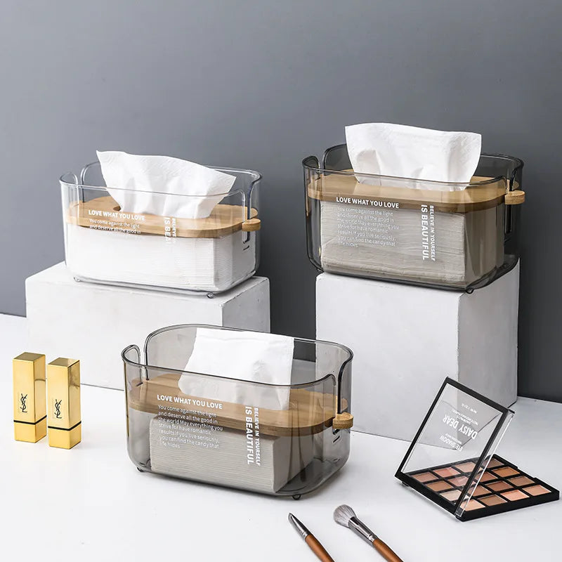 Nordic Transparent Tissue Box with Bamboo Lid | Minimalist