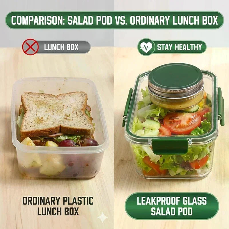 Salad Container For Lunch With Vertical Layering & Dressing Holder, Airtight Salad Pod With Fork, Portable Leakproof Organizer Zpaxo